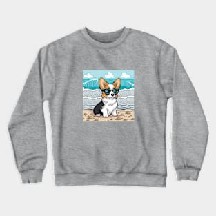 Cute corgi puppy on the sea beach Crewneck Sweatshirt